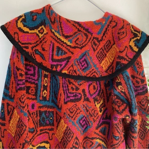 *SOLD* Giovanni Ferretti Vintage Vibrant Geometric Women's Cardigan Wool Size L - Picture 10 of 13